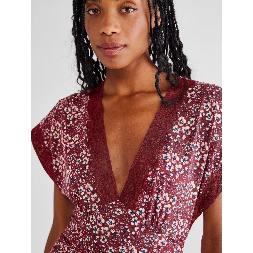 NWT Free People Sweet Talker Floral Mini Dress Burgundy Large - Picture 4 of 13